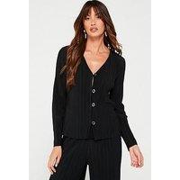 V By Very Textured Longline Button Up Shirt Co-Ord - Black