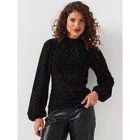 V By Very Devore High Neck Top - Black