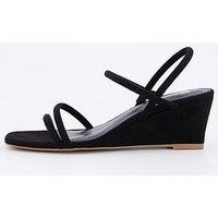 V By Very Midi Wedge Strappy Sandals - Black