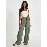 Quiz Khaki Contrast Ribbed Palazzo Jumpsuit