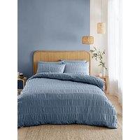 Catherine Lansfield Seersucker Lansfield Blue Duvet Set- Double