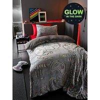 Catherine Lansfield Game Over Glow In The Dark Fleece Duvet Cover Set - Black