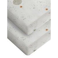 Silentnight Safe Nights 2 X Pack 100% Cotton Cot Bed Fitted Sheets - 140Cm X 70Cm - Celestial Moon & Stars Print