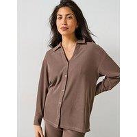 V By Very Textured Shirt Co-Ord Top - Brown