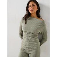 V By Very Rib Off Shoulder Co-Ord Top - Green