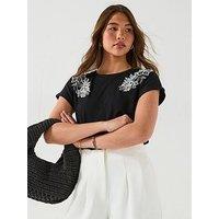V By Very Cutwork T-Shirt - Black