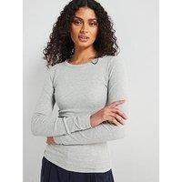 V By Very Everyday Long Sleeve Rib T-Shirt - Grey