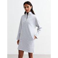 New Look Marl Funnel Neck Half Zip Sweater Mini Dress - Grey