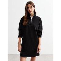 New Look Funnel Neck Half Zip Sweater Mini Dress - Black