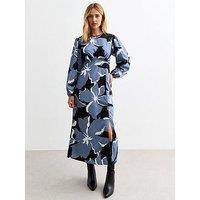 New Look Floral Print A Line Midi Dress - Blue