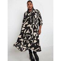 Yours Curve 3/4 Sleeve Shirt Dress - Black