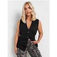 Yours Curve Knitted Button Vest - Black
