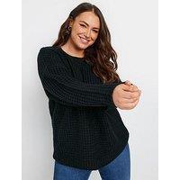 Yours Curve Waffle Knit Jumper - Black