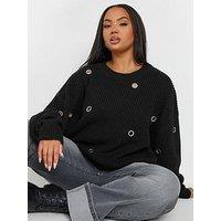 Yours Curve Eyelet Jumper - Black