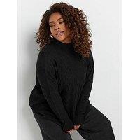 Yours Curve Oversized Cable Knit Jumper - Black