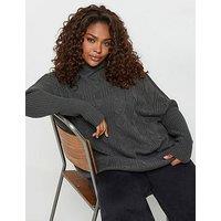 Yours Curve Oversized Cable Knit Jumper - Grey