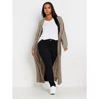 Yours Curve Maxi Cable Knit Cardigan - Grey