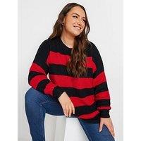 Yours Curve Striped Drop Shoulder Jumper - Red