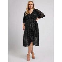 Yours Curve Sequin Wrap Tulip Dress - Black