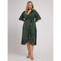 Yours Curve Sequin Wrap Tulip Dress - Green