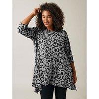 Evans Animal Print Hanky Hem Jumper - Grey