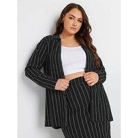 Yours Curve Pinstripe Textured Shirt - Black