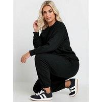 Yours Curve Crew Neck Sweatshirt With Cuffed Jogger Set - Black