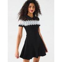 V By Very Short Sleeve Lace Insert Mini Dress - Black