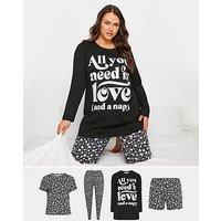 Yours Curve 4 Pack Love And Nap Long Sleeve Pj Set - Black