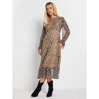 Pixiegirl Petite Animal Long Sleeve Mesh Tiered Midi Dress