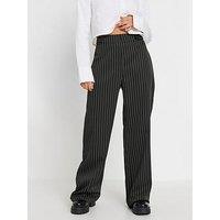 Pixiegirl Petite Tab Pinstripe Wide Leg Trousers - Black