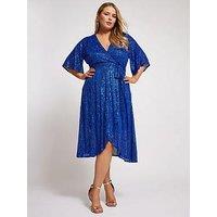 Yours Curve Sequin Wrap Tulip Dress - Blue