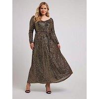 Yours Curve Sequin V Neck Long Sleeve Maxi Dress - Gold