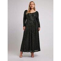 Yours Curve Sequin V Neck Long Sleeve Maxi Dress - Green