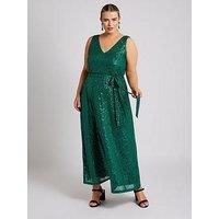 Yours Curve Sequin V Neck Maxi Dress - Green