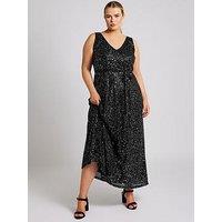 Yours Curve Sequin V Neck Maxi Dress - Black