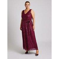 Yours Curve Sequin V Neck Maxi Dress - Red