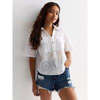 New Look Petite Cotton Broderie Resort Shirt - White