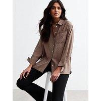 New Look Dark Brown Textured Long Sleeve Pocket Shirt