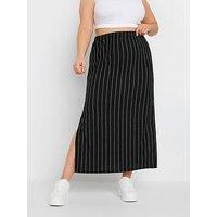 Yours Curve Pinstripe Textured Tube Skirt - Black