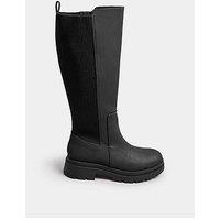 Yours Extra Wide Fit Sock Panel Knee Boot - Black