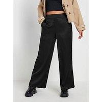 Pixiegirl Petite Satin Wide Leg Trousers - Black