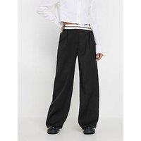 Pixiegirl Petite Contrast Waist Wide Leg Trousers - Black