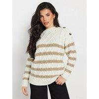 Pixiegirl Petite Stripe Cable Button Jumper - Ivory