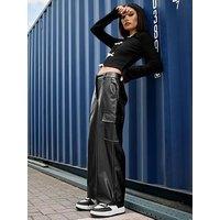 Pixiegirl Petite Pu Wide Leg Utility Trousers - Black