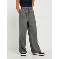 Pixiegirl Petite Pintuck Tie Waist Wide Leg Trousers - Grey