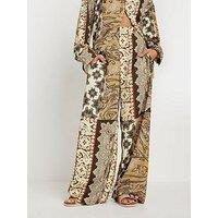 Pixiegirl Petite Boho Patchwork Wide Leg Trousers - Brown