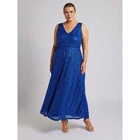 Yours Curve Sequin V Neck Maxi Dress - Blue