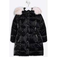 River Island Mini Mini Girls Faux Fur Puffer Jacket - Black