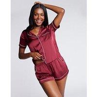 Boux Avenue Luxe Satin Short Sleeve Revere & Short Pj Set - Wine